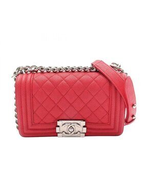 Chanel Shoulder Bag Boy Small Red Caviar Leather Chain